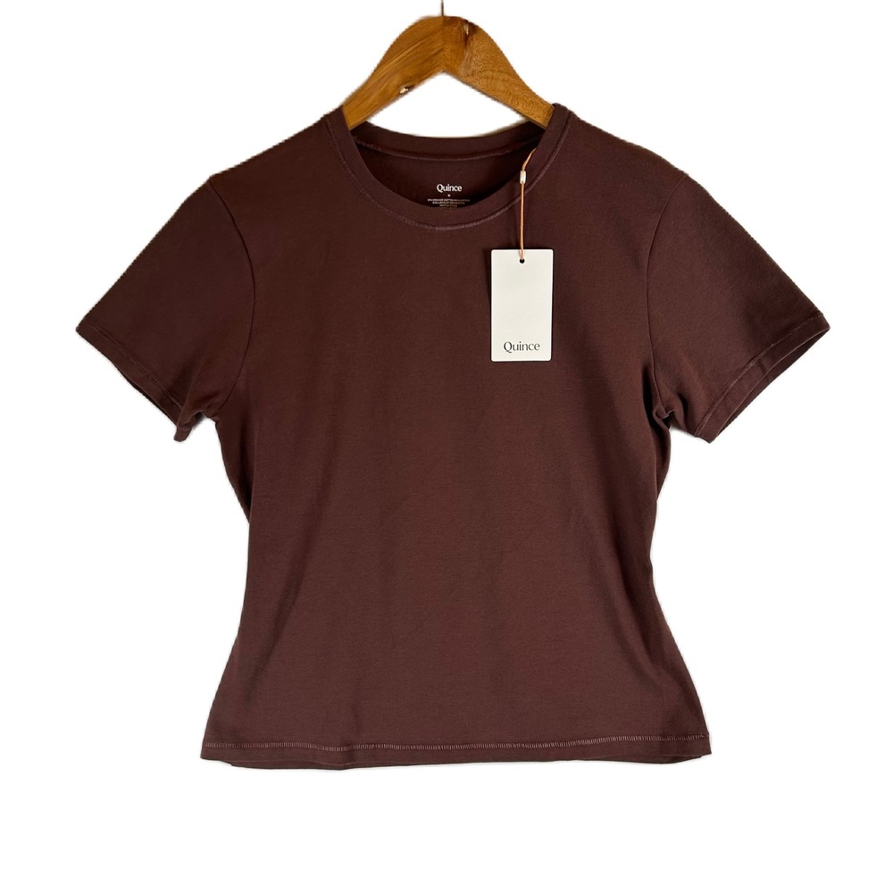 Quince Brown Organic Cotton Stretch Baby Tee Short Sleeve Crew Neck Top M New